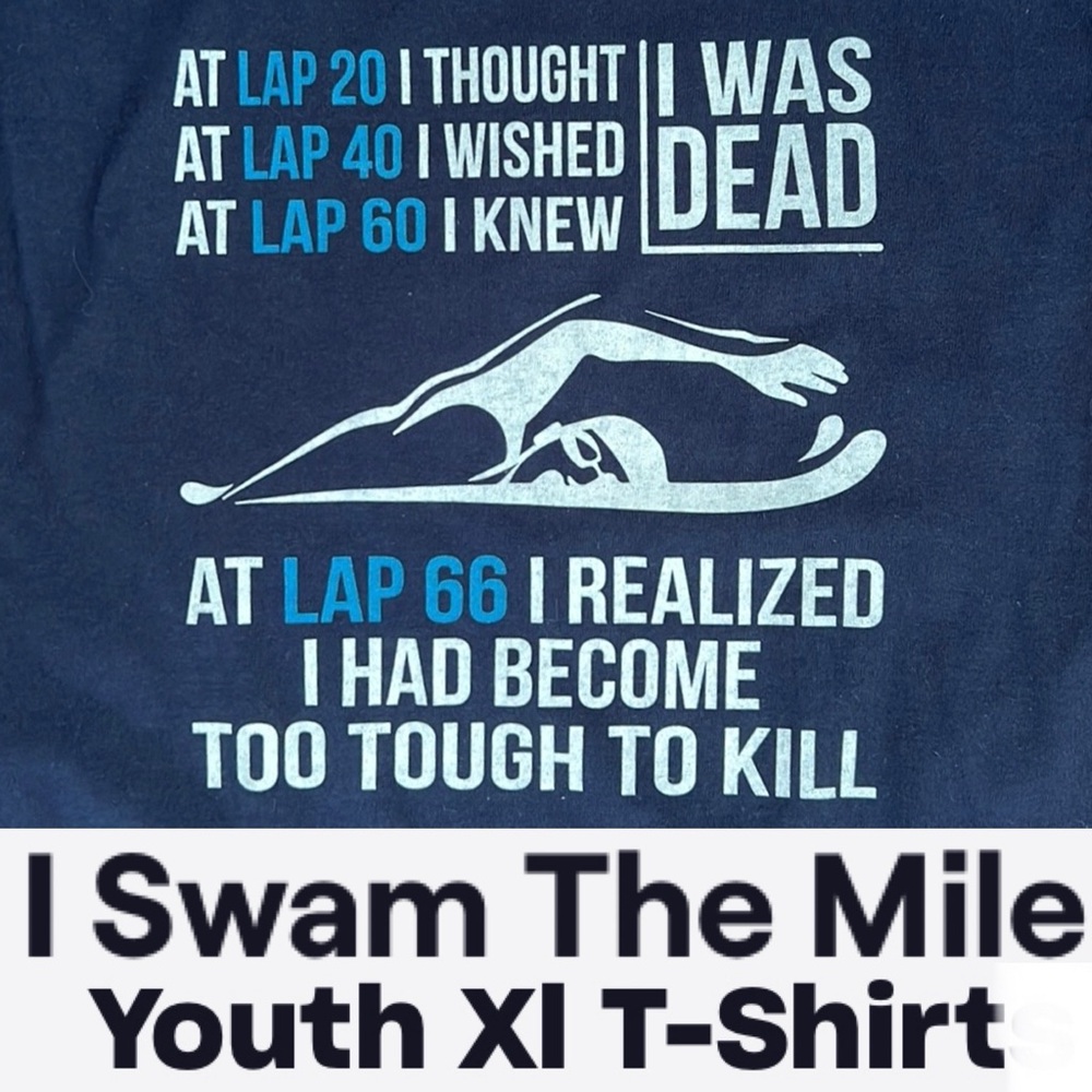 🏊‍♂️1650Y / 1500M Mile Swim Navy Motivational Graphic Print T-Shirt—Youth XL